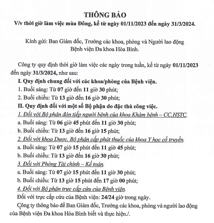 thông báo giờ mùa đông